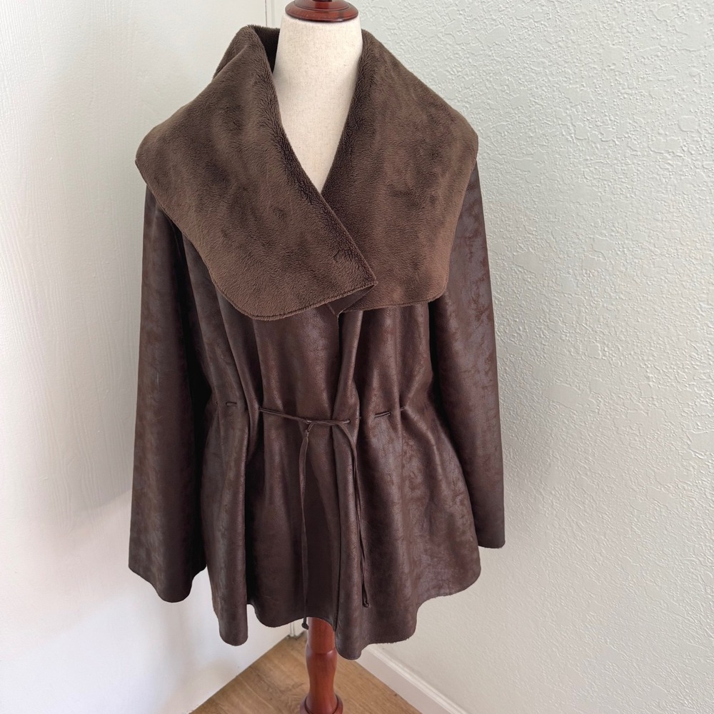 Sundance Brown Faux Suede Jacket Open Tie Front Coat Size Large Boho Western
